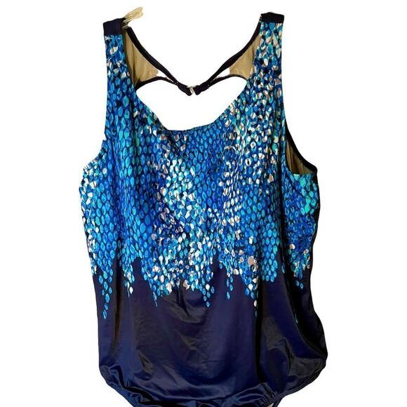 SWIMWUITS FOR ALL ONE PIECE NAVY WITH BUBBLE PRINT SWIMSUIT SIZE 34. - Picture 2 of 8